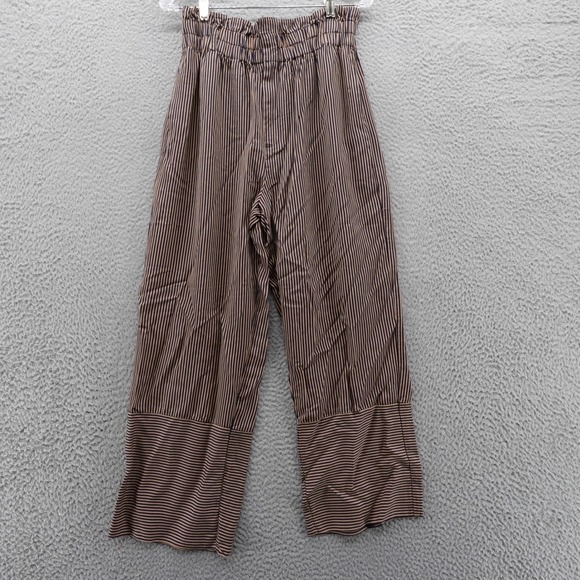 Point Sur Paperbag Striped Trouser Ankle Pants 8 Blue Brown Womens Wide Leg Boho - Picture 1 of 16